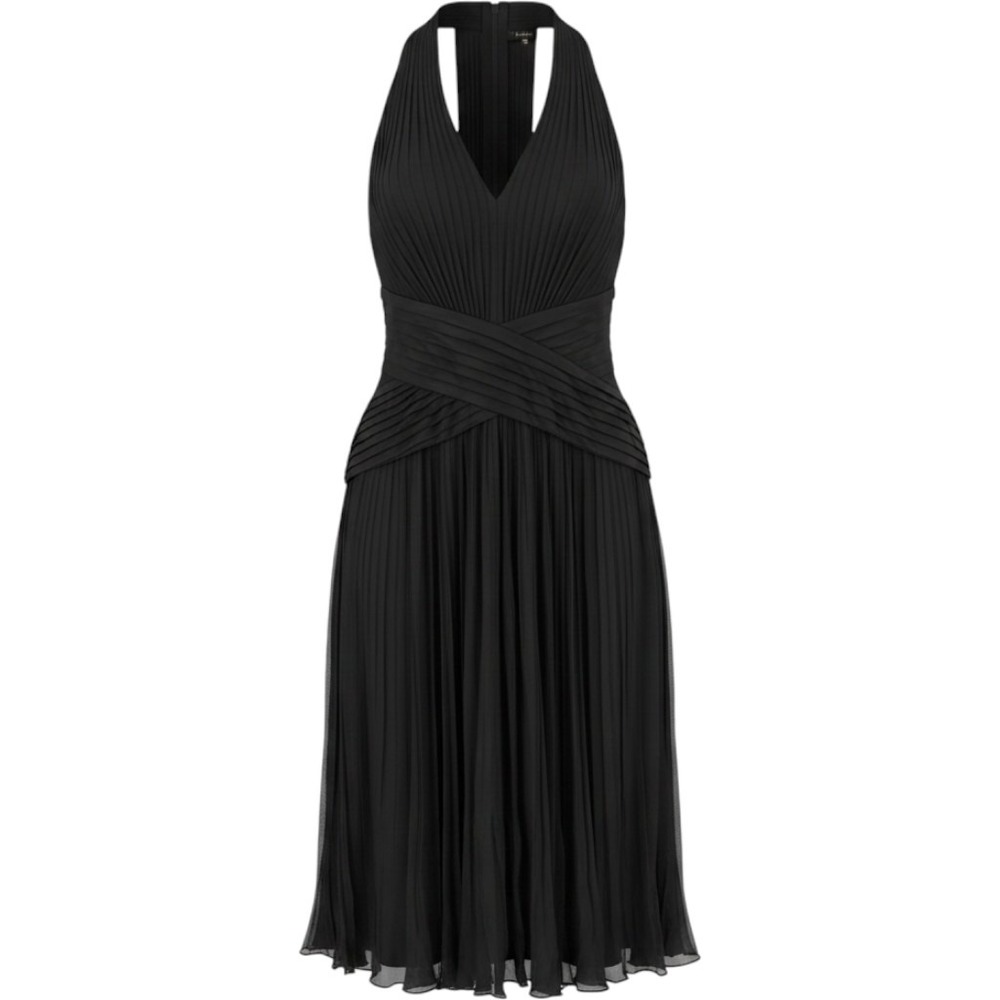 Tadashi Collection Navy Blue 100% Silk Halter Pleated Cocktail Dress Formal Sz 6